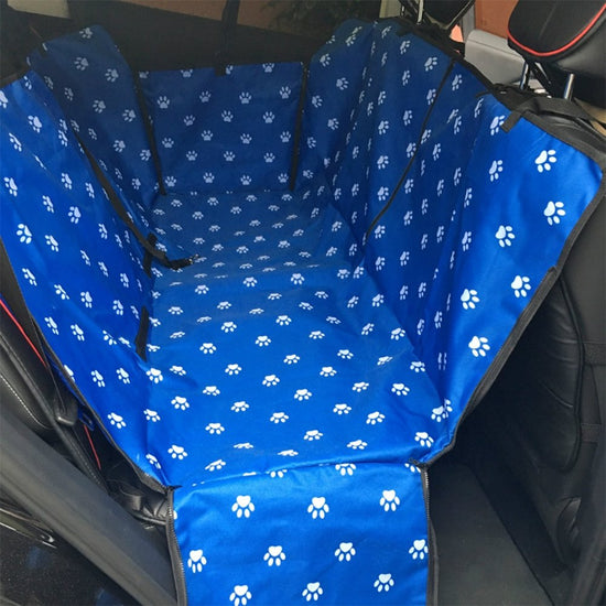 Capa De Proteção Para Carro Protect Pet, Cor Azul Com Patinhas Brancas, Instalada No Banco Traseiro do Carro - Loja Shop Bem